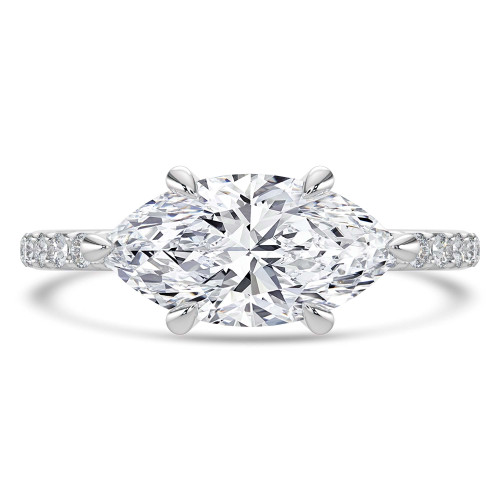 Marquise Lab Created Diamond Horizontally Set Solitaire with Accents Engagement Ring in White Gold (MVSLG1437-W)