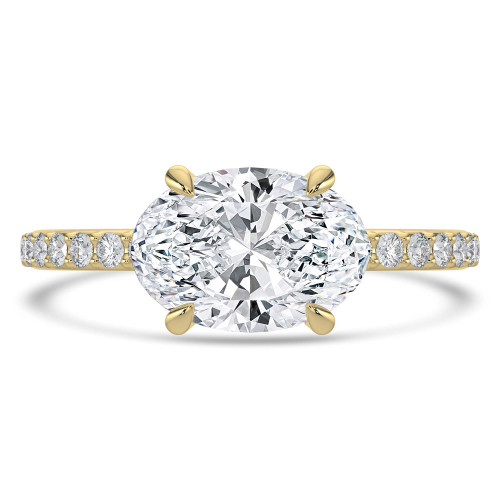 Oval Lab Created Diamond Horizontally Set Solitaire with Accents Engagement Ring in Yellow Gold (MVSLG1438-Y)