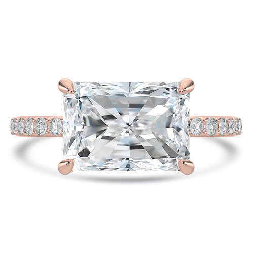 Radiant Lab Created Diamond Horizontally Set Solitaire with Accents Engagement Ring in Rose Gold (MVSLG1440-R)