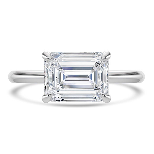 Emerald Lab Created Diamond Horizontally Set Solitaire Engagement Ring in White Gold (MVSLG1444-W)