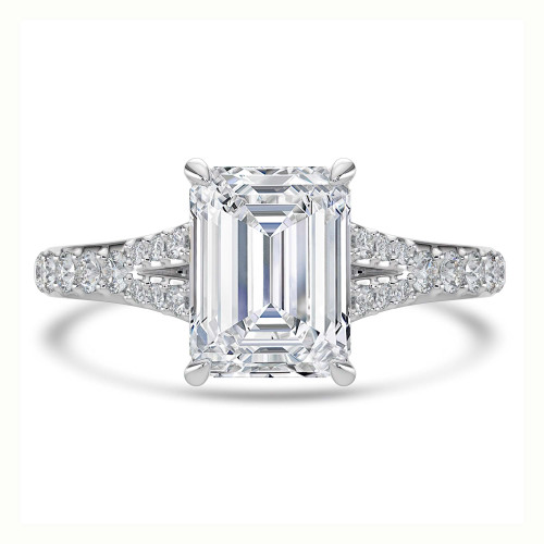 Emerald Lab Created Diamond Cathedral Split Shank Solitaire with Accents Engagement Ring in White Gold (MVSLG1449-W)