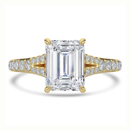 Emerald Lab Created Diamond Cathedral Split Shank Solitaire with Accents Engagement Ring in Yellow Gold (MVSLG1449-Y)