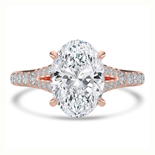 Oval Lab Created Diamond Cathedral Split Shank Solitaire with Accents Engagement Ring in Rose Gold (MVSLG1451-R)