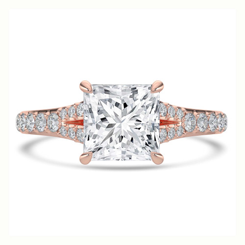 Princess Lab Created Diamond Cathedral Split Shank Solitaire with Accents Engagement Ring in Rose Gold (MVSLG1453-R)