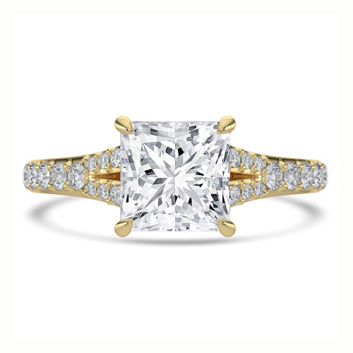 Princess Lab Created Diamond Cathedral Split Shank Solitaire with Accents Engagement Ring in Yellow Gold (MVSLG1453-Y)
