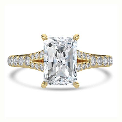 Radiant Lab Created Diamond Cathedral Split Shank Solitaire with Accents Engagement Ring in Yellow Gold (MVSLG1454-Y)