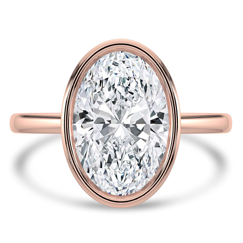 Oval Lab Created Diamond Bezel Set Solitaire Engagement Ring in Rose Gold (MVSLG1456-R)