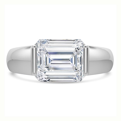 Emerald Lab Created Diamond Horizontally Tension Set Solitaire Engagement Ring in White Gold (MVSLG1459-W)
