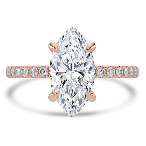 Marquise Lab Created Diamond Hidden Halo Solitaire with Accents Engagement Ring in Rose Gold (MVSLG1462-R)