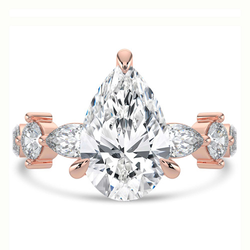 Pear Lab Created Diamond Shared Prong Solitaire with Accents Engagement Ring in Rose Gold with Marquise Accents (MVSLG1480-R)