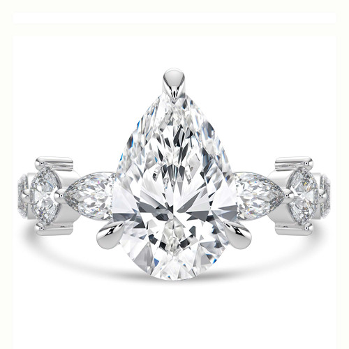 Pear Lab Created Diamond Shared Prong Solitaire with Accents Engagement Ring in White Gold with Marquise Accents (MVSLG1480-W)