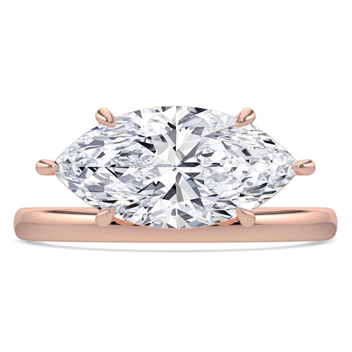 Marquise Lab Created Diamond Offset Center Stone Open Bridge Solitaire Engagement Ring in Rose Gold (MVSLG1482-R)