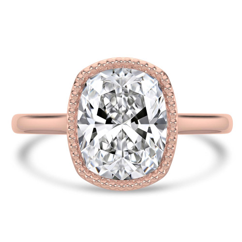 Cushion Lab Created Diamond Vintage Bezel Set Open Bridge Solitaire Engagement Ring in Rose Gold (MVSLG1483-R)