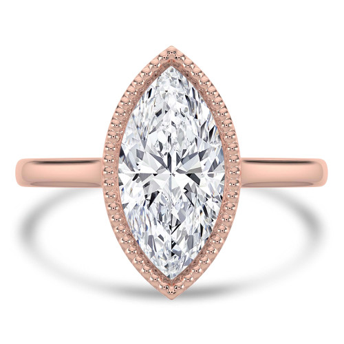 Marquise Lab Created Diamond Vintage Bezel Set Open Bridge Solitaire Engagement Ring in Rose Gold (MVSLG1484-R)