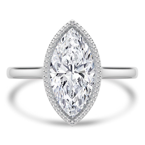 Marquise Lab Created Diamond Vintage Bezel Set Open Bridge Solitaire Engagement Ring in White Gold (MVSLG1484-W)