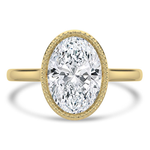 Oval Lab Created Diamond Vintage Bezel Set Open Bridge Solitaire Engagement Ring in Yellow Gold (MVSLG1485-Y)