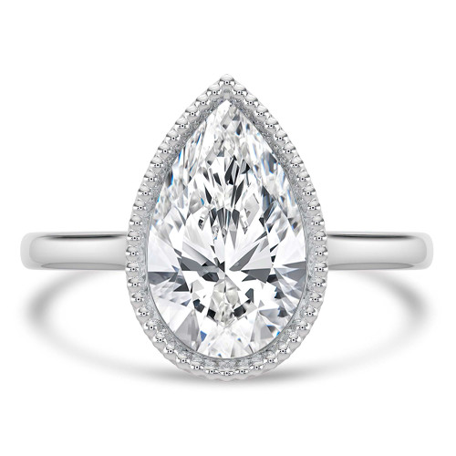 Pear Lab Created Diamond Vintage Bezel Set Open Bridge Solitaire Engagement Ring in White Gold (MVSLG1486-W)