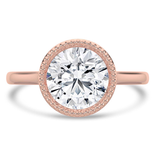 Round Lab Created Diamond Vintage Bezel Set Open Bridge Solitaire Engagement Ring in Rose Gold (MVSLG1489-R)