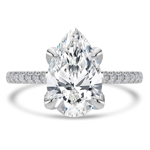 Pear Lab Created Diamond Cathedral Solitaire with Accents Engagement Ring in White Gold with Pave Diamond Bridge and Prongs (MVSLG1493-W)