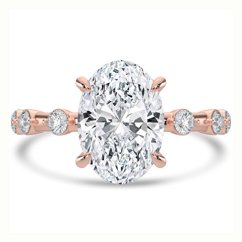 Oval Lab Created Diamond Hidden Halo Solitaire with Accents Engagement Ring in Rose Gold (MVSLG1498-R)