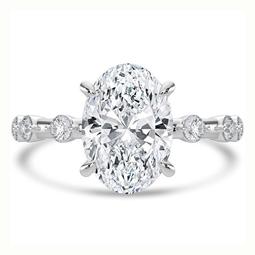 Oval Lab Created Diamond Hidden Halo Solitaire with Accents Engagement Ring in White Gold (MVSLG1498-W)