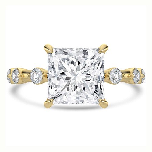 Princess Lab Created Diamond Hidden Halo Solitaire with Accents Engagement Ring in Yellow Gold (MVSLG1499-Y)