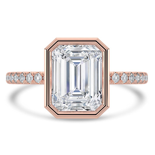Emerald Lab Created Diamond Bezel Set Open Bridge Solitaire with Accents Engagement Ring in Rose Gold (MVSLG1501-R)
