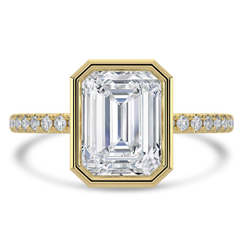 Emerald Lab Created Diamond Bezel Set Open Bridge Solitaire with Accents Engagement Ring in Yellow Gold (MVSLG1501-Y)
