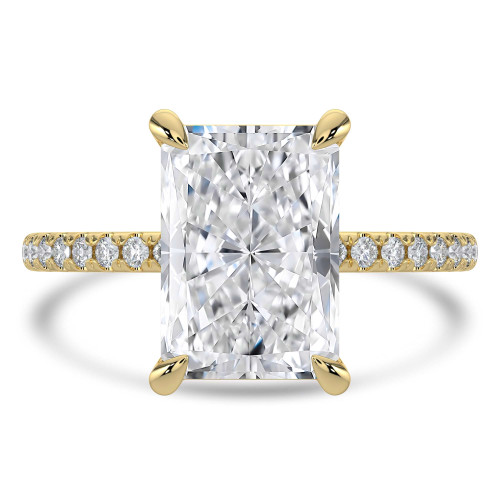Radiant Lab Created Diamond Bezel Set Open Bridge Solitaire with Accents Engagement Ring in Yellow Gold (MVSLG1503-Y)