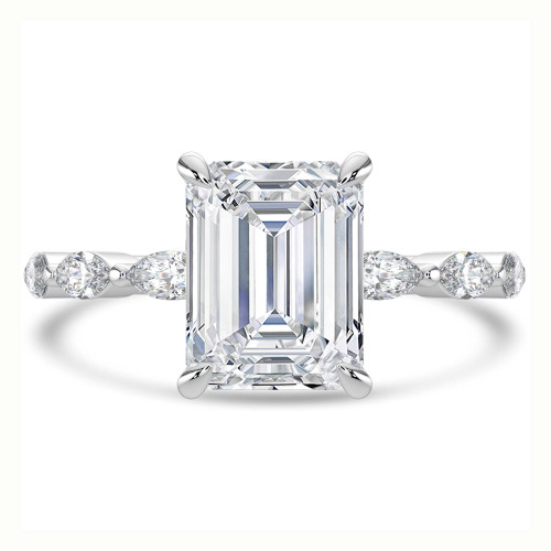 Emerald Lab Created Diamond Shared Prong Solitaire with Accents Engagement Ring in White Gold with Marquise Accents (MVSLG1504-W)