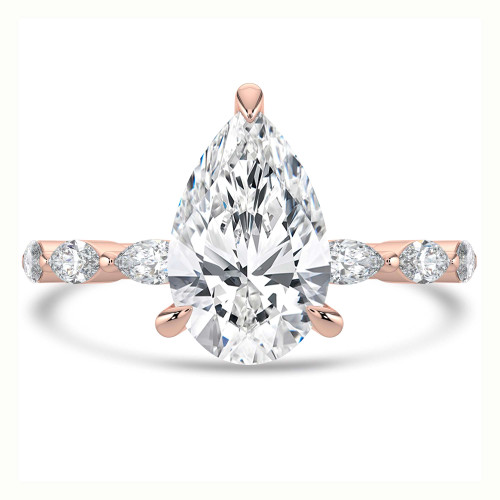 Pear Lab Created Diamond Shared Prong Solitaire with Accents Engagement Ring in Rose Gold with Marquise Accents (MVSLG1505-R)