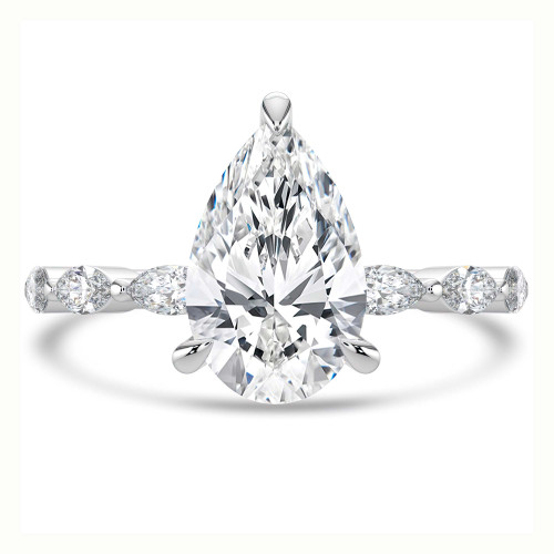 Pear Lab Created Diamond Shared Prong Solitaire with Accents Engagement Ring in White Gold with Marquise Accents (MVSLG1505-W)