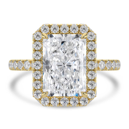 Radiant Lab Created Diamond 4-Prong Open Bridge Rollover Halo Engagement Ring in Yellow Gold with Hidden Halo (MVSLG1508-Y)