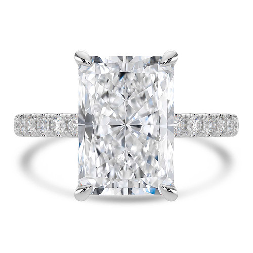 Radiant Lab Created Diamond 4-Prong Hidden Halo Solitaire with Accents Engagement Ring in White Gold (MVSLG1510-W)