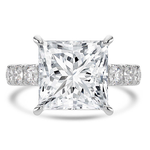 Princess Lab Created Diamond 4-Prong Solitaire with Accents Engagement Ring in White Gold (MVSLG1512-W)