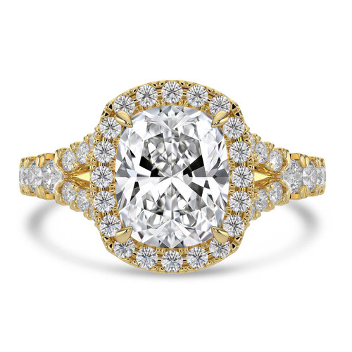 Cushion Lab Created Diamond 4-Prong Split-Shank Cathedral Open Bridge Halo Engagement Ring in Yellow Gold (MVSLG1514-Y)
