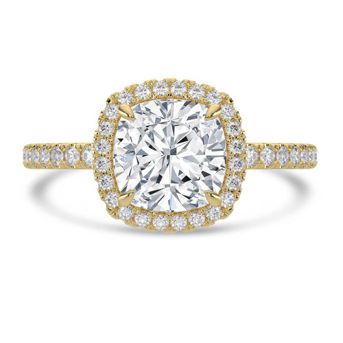 Cushion Lab Created Diamond 4-Prong Diamond Accented Basket Halo Engagement Ring in Yellow Gold (MVSLG1516-Y)