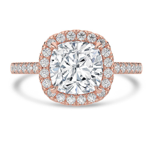 Cushion Lab Created Diamond 4-Prong Cathedral Halo Engagement Ring in Rose Gold (MVSLG1517-R)