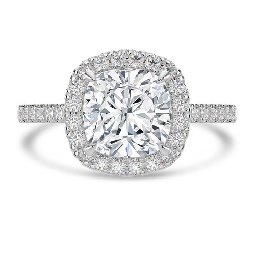Cushion Lab Created Diamond 4-Prong Cathedral Halo Engagement Ring in White Gold (MVSLG1517-W)