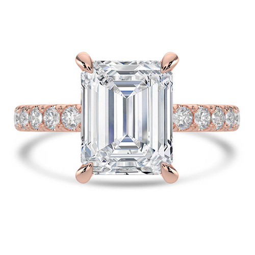 Emerald Lab Created Diamond 4-Prong Solitaire with Accents Engagement Ring in Rose Gold (MVSLG1518-R)