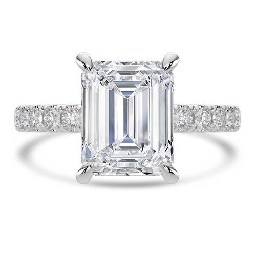 Emerald Lab Created Diamond 4-Prong Solitaire with Accents Engagement Ring in White Gold (MVSLG1518-W)