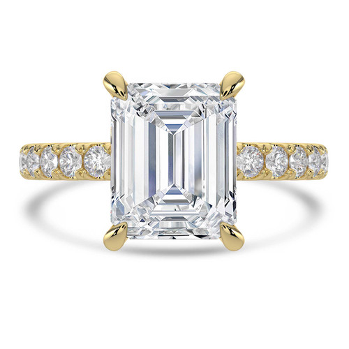 Emerald Lab Created Diamond 4-Prong Solitaire with Accents Engagement Ring in Yellow Gold (MVSLG1518-Y)