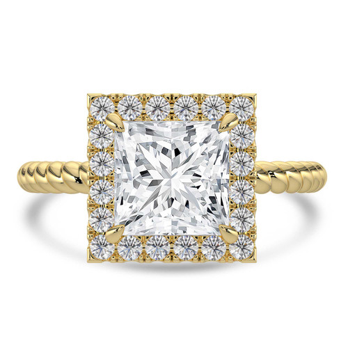 Princess Lab Created Diamond 4-Prong Twisted Rope Halo Engagement Ring in Yellow Gold (MVSLG1521-Y)