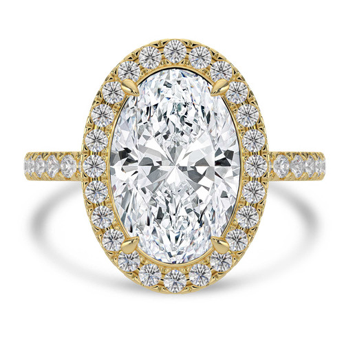 Oval Lab Created Diamond 4-Prong Halo Engagement Ring in Yellow Gold with Hidden Accents (MVSLG1523-Y)