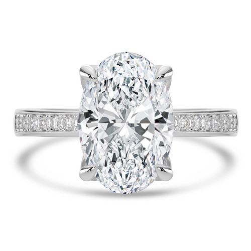 Oval Lab Created Diamond 4-Prong Tapered Solitaire with Accents Engagement Ring in White Gold (MVSLG1524-W)