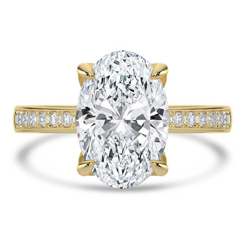 Oval Lab Created Diamond 4-Prong Tapered Solitaire with Accents Engagement Ring in Yellow Gold (MVSLG1524-Y)