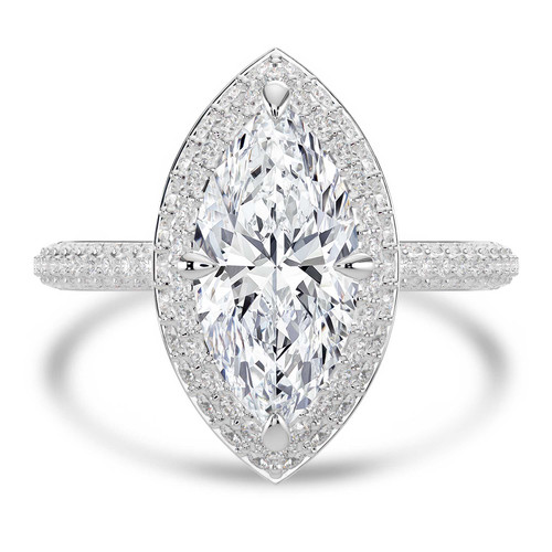 Marquise Lab Created Diamond 4-Prong 3-Row Pave Dome Halo Engagement Ring in White Gold (MVSLG1526-W)