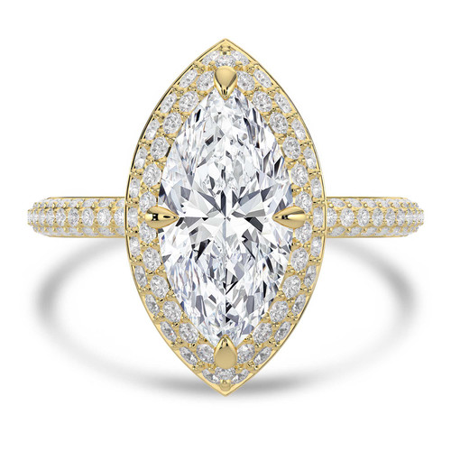 Marquise Lab Created Diamond 4-Prong 3-Row Pave Dome Halo Engagement Ring in Yellow Gold (MVSLG1526-Y)