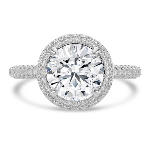 Round Lab Created Diamond 4-Prong 3-Row Pave Dome Halo Engagement Ring in White Gold (MVSLG1529-W)