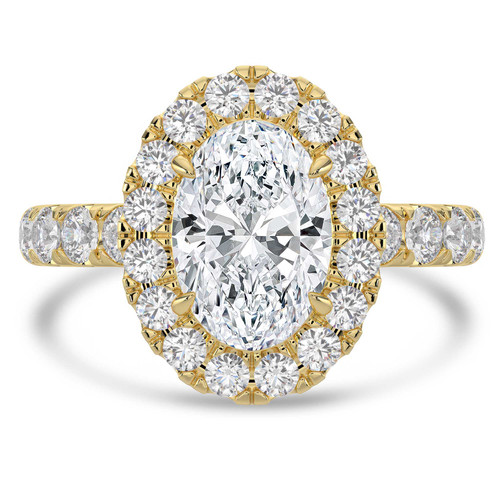 Oval Lab Created Diamond 4-Prong Open Bridge Halo Engagement Ring in Yellow Gold with Hidden Accents (MVSLG1531-Y)